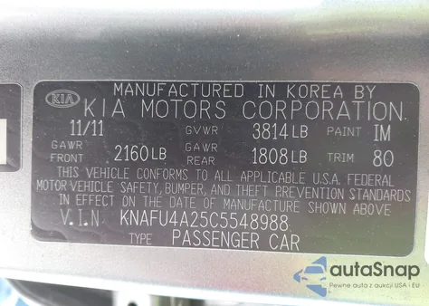 2012 Kia Forte Ex from USA, damaged, VIN KNAFU4A25C5548988